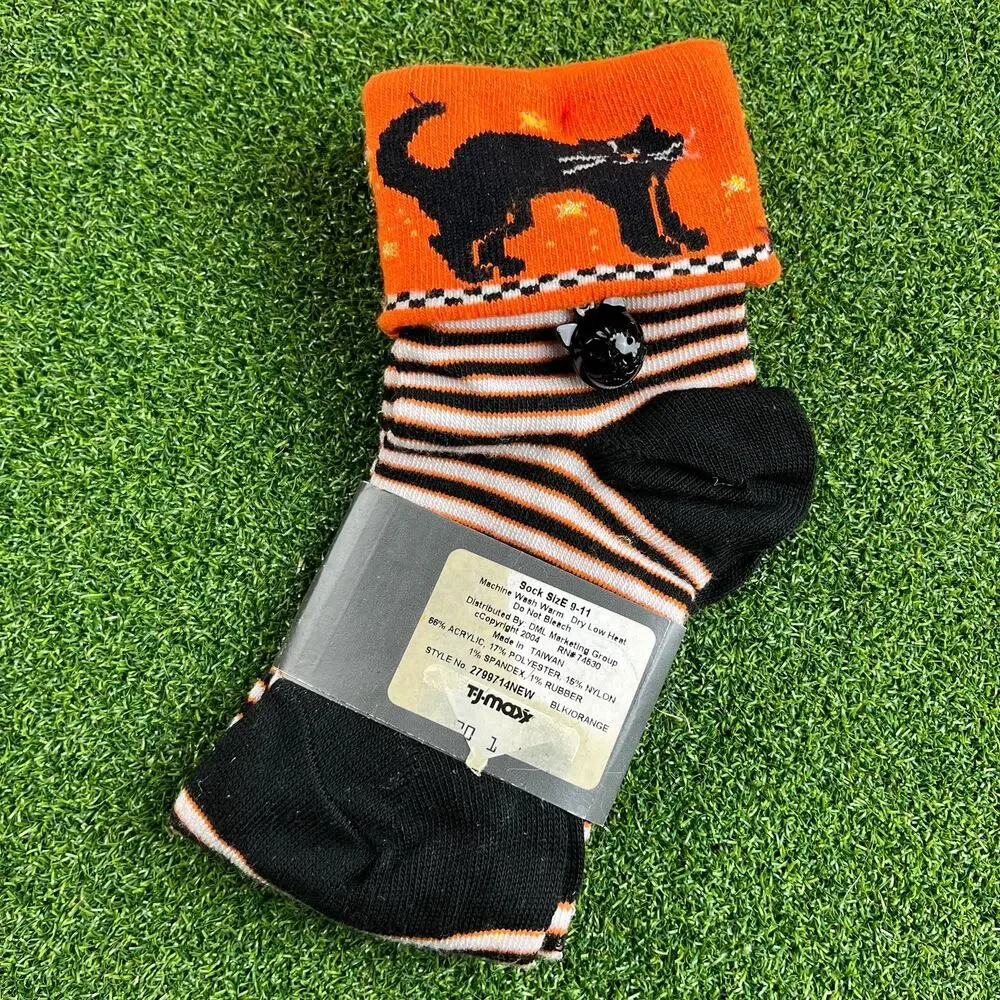 Vintage 90s Legale Halloween Socks Black Cat Sz 9-11